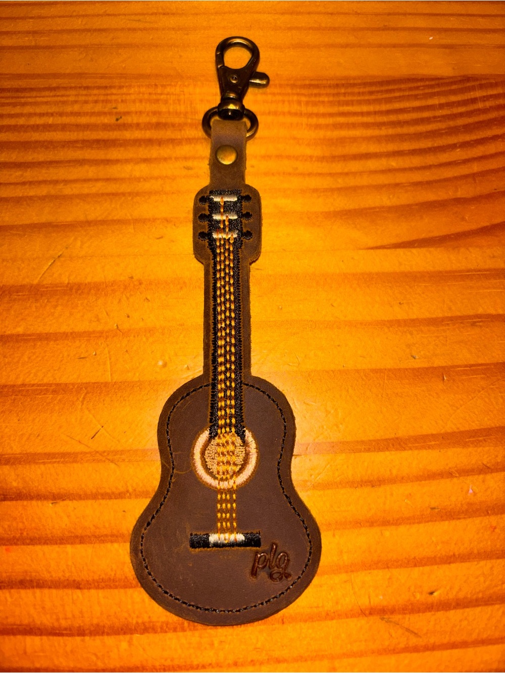 Portland Leather Brown & Tan Guitar Keychain Keyring